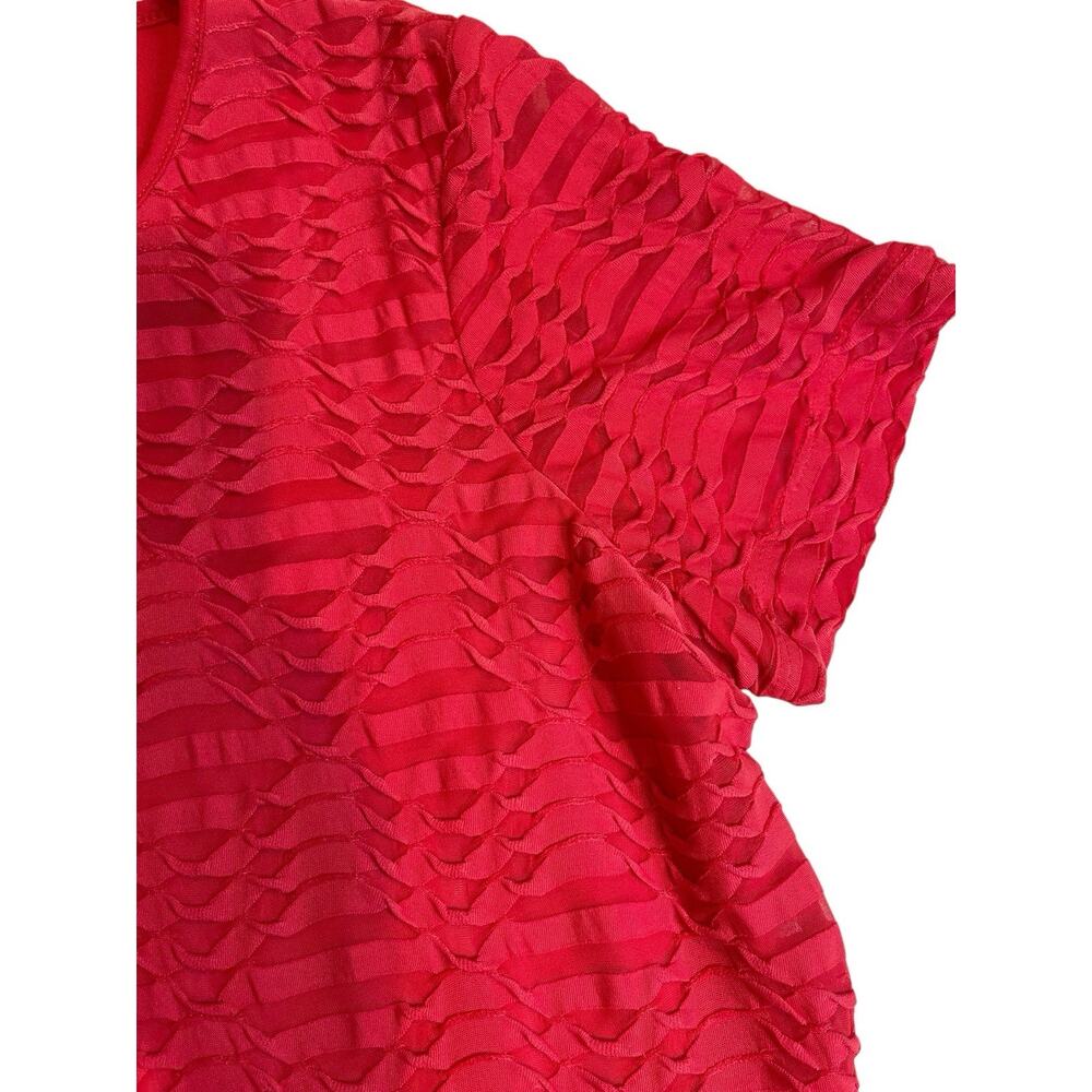 Calvin Klein Ribbed Ribbon Short Sleeve Lined Top Red Large - Picture 5 of 12